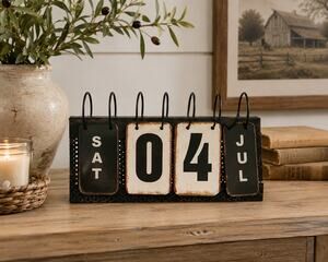 Rustic Metal Perpetual Flip Calendar Farmhouse Desktop Date Display Decor